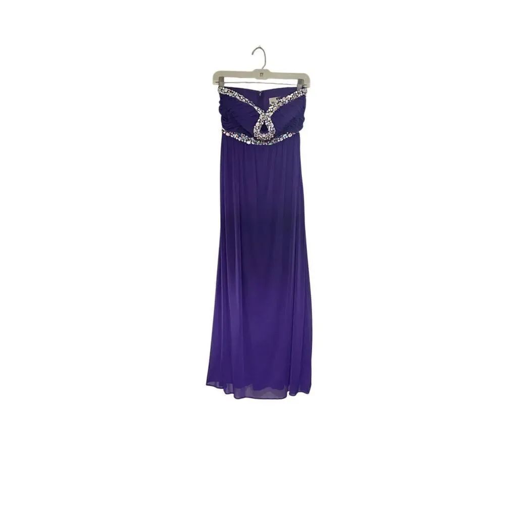 Way in women’s strapless, purple embellished gown, size 5